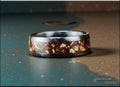 Crystalized Black Zirconium Ring, inlaid dual Fossilised Dinosaur Bone