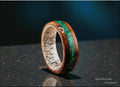 Bentwood Ring: Camphor Burl, inlaid Green Malachite, Deer Antler core, wood ring