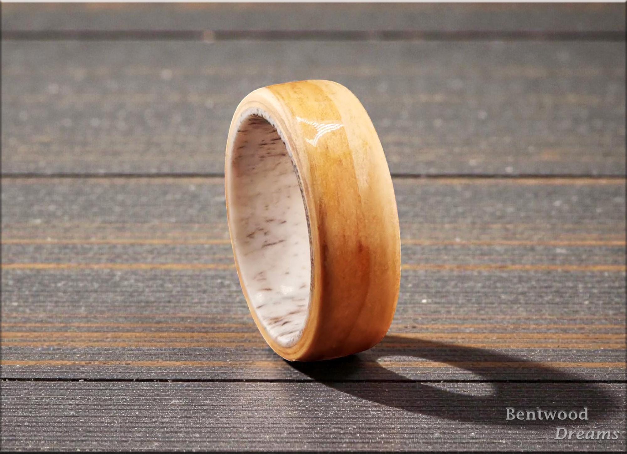 Bentwood Ring: Rare Birdseye Pine, Deer Antler core
