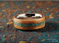 Bentwood Ring: Red Gum, inlaid Green Turquoise, Polished Titanium core, wood ring
