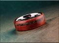 Bentwood Ring: Padauk, offset inlaid Allosaurus Bone, Polished Tungsten core