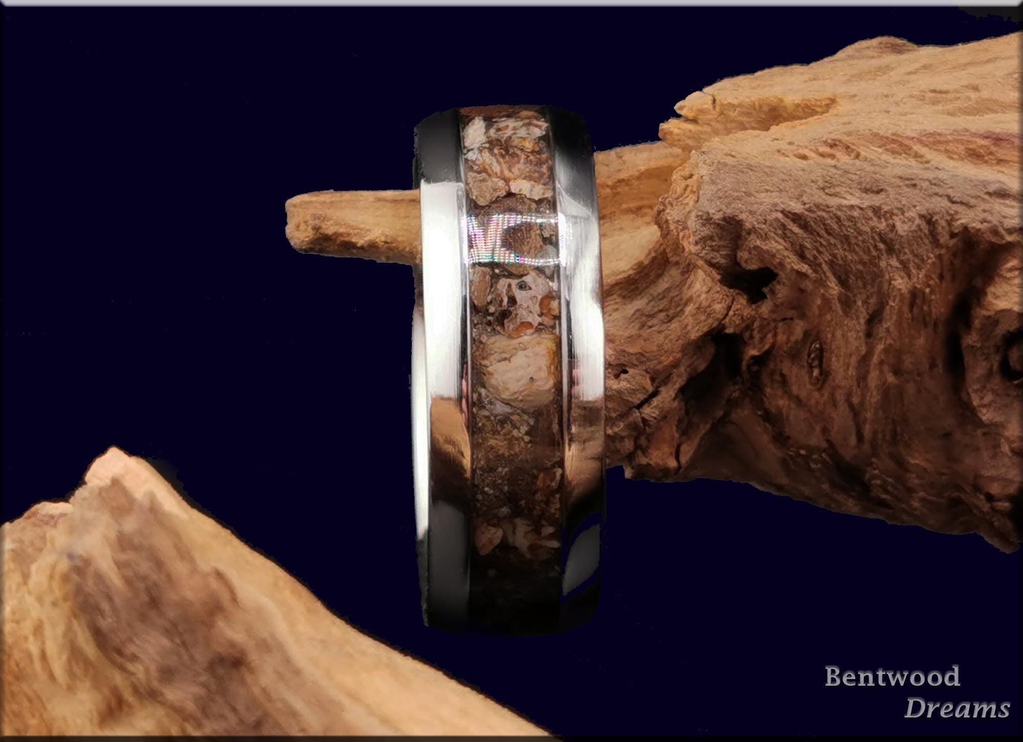 Cobalt Chrome Ring, inlaid Dinosaur Bone, metal ring
