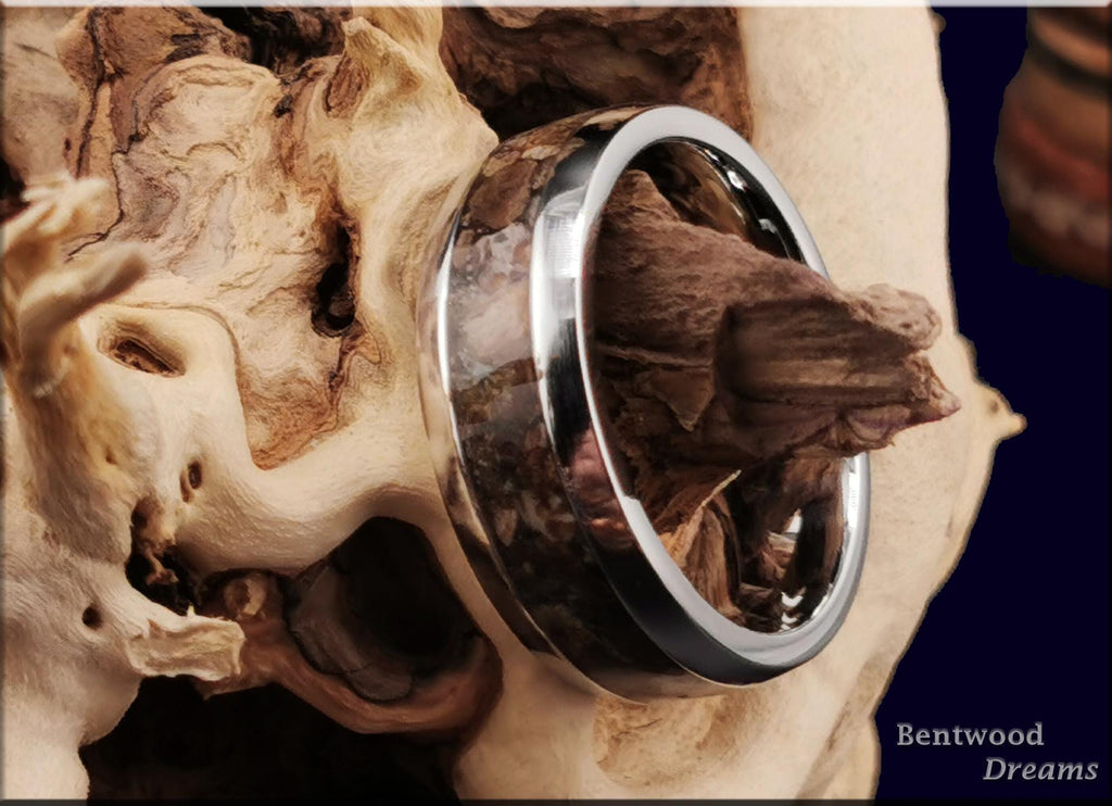 Cobalt Chrome Ring, inlaid Dinosaur Bone, metal ring