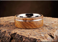 Bentwood Ring: Cerejeira, offset inlaid Silver Wire, Polished Titanium Core, wood ring