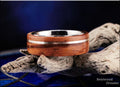 Bentwood Ring: Berlinia, offset inlaid Sterling Silver, Polished Tungsten Carbide core