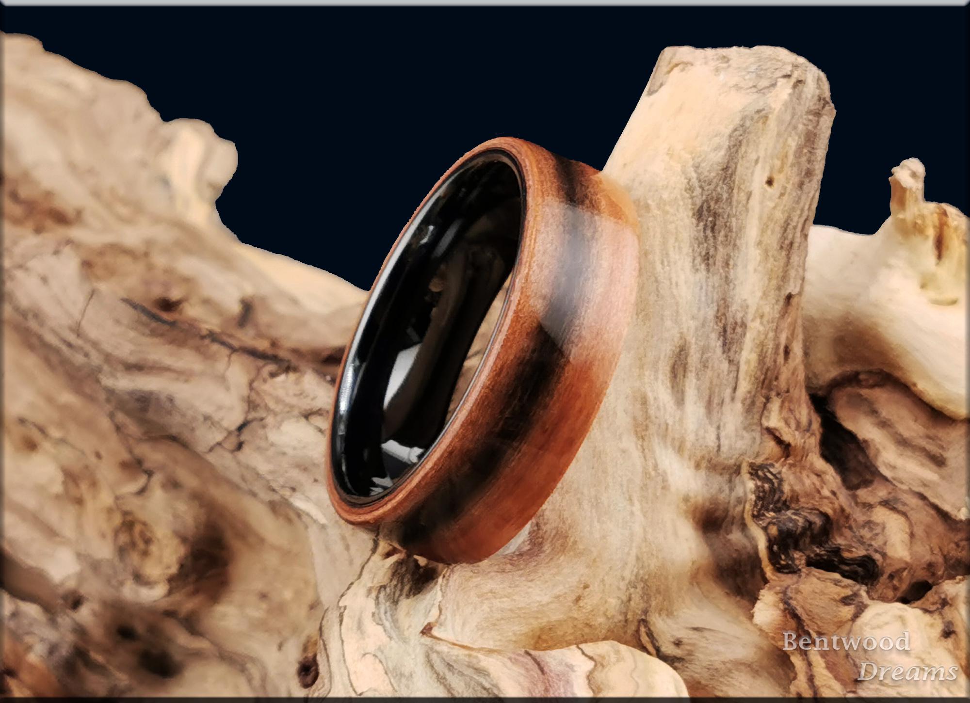 Bentwood Ring: Tineo, polished Black Ceramic core, wood ring