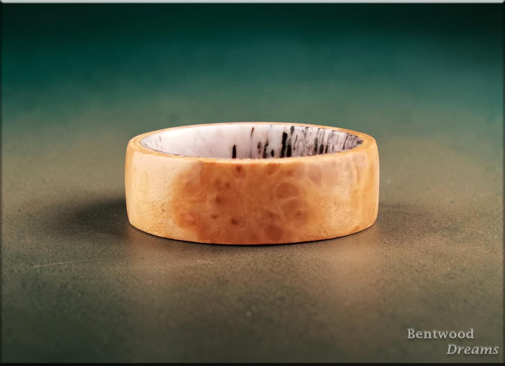Bentwood Ring: Maple Burl, Deer Antler core, wood ring