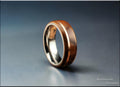 Bentwood Ring: Imbuya Pommele, offset inlaid Bronze, Tungsten Carbide core