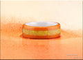 Bentwood Ring: Orange Tulipwood, inlaid Opal, polished White Ceramic core