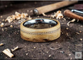 Spalted Maple Ring, offset Twisted Silver Wire, Tungsten Carbide Core, Bentwood
