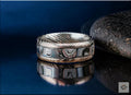 Damascus Steel Ring, inlaid Vintage Fordite, Metal Ring