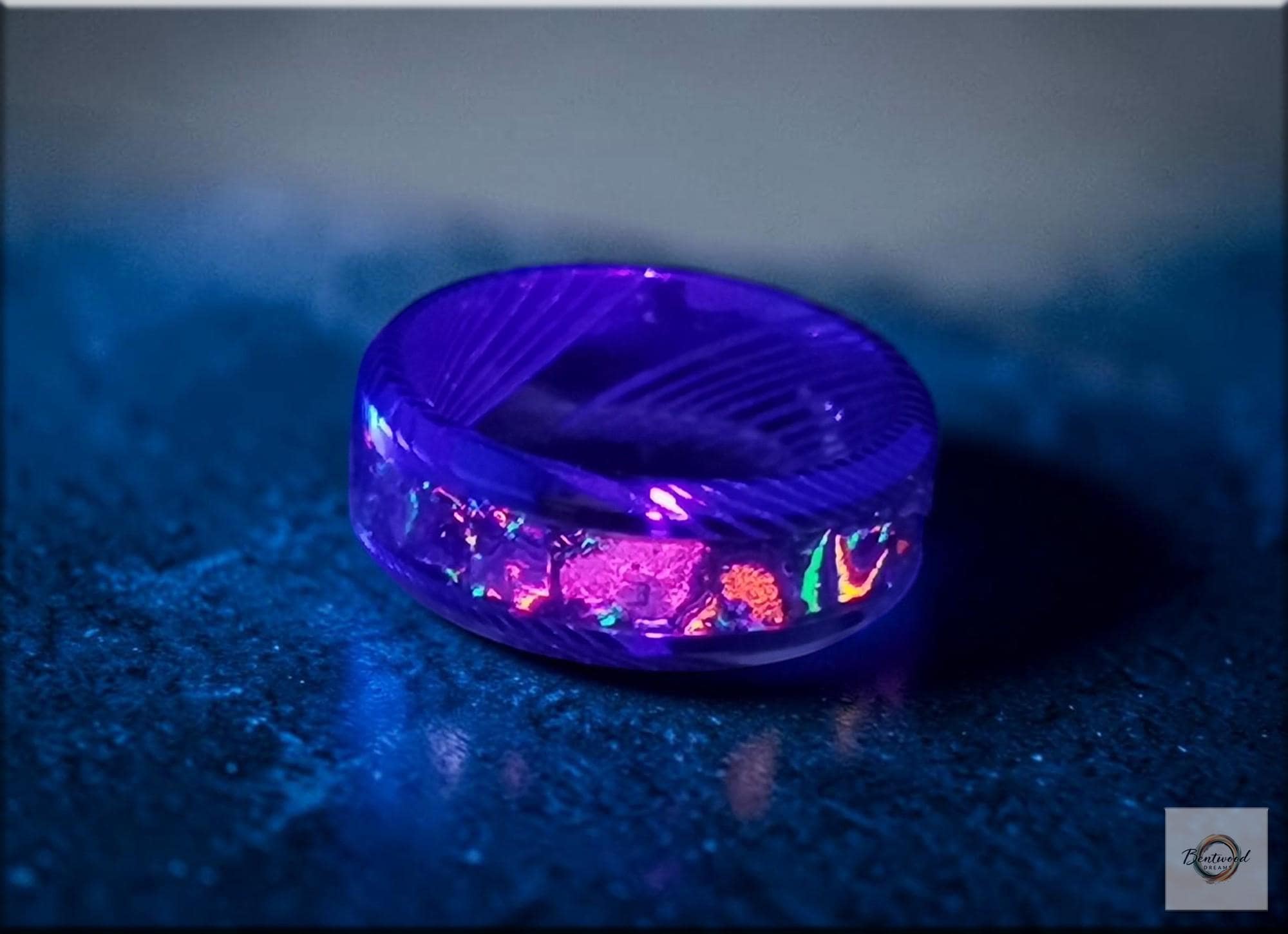 Damascus Steel Ring, inlaid Vintage Cadilite, Metal Ring